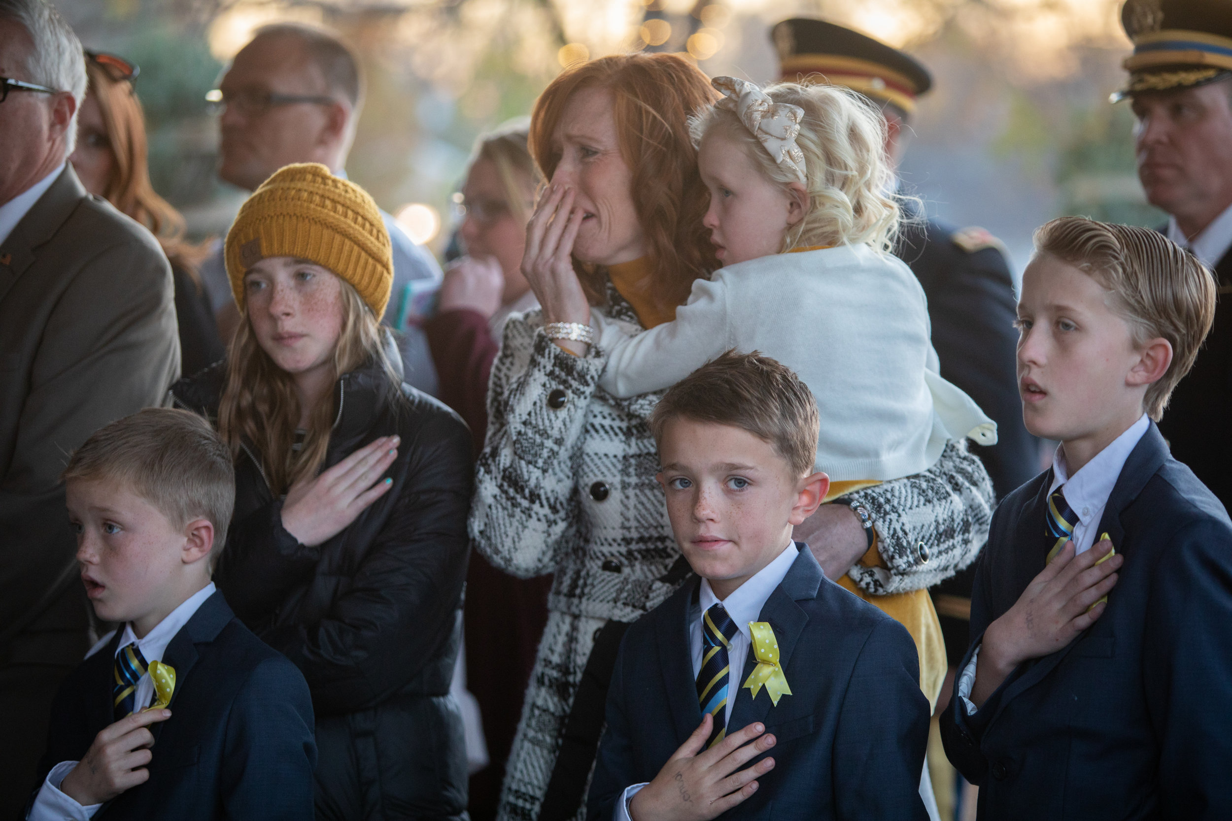  Jennie Taylor, wife of Maj. Brent R. Taylor, looks on with her children as a casket containing her husband’s remains is brought to Myers Mortuary in Ogden on Wednesday, Nov. 14, 2018. Taylor, 39, died Nov. 3, 2018, in Afghanistan of wounds sustained