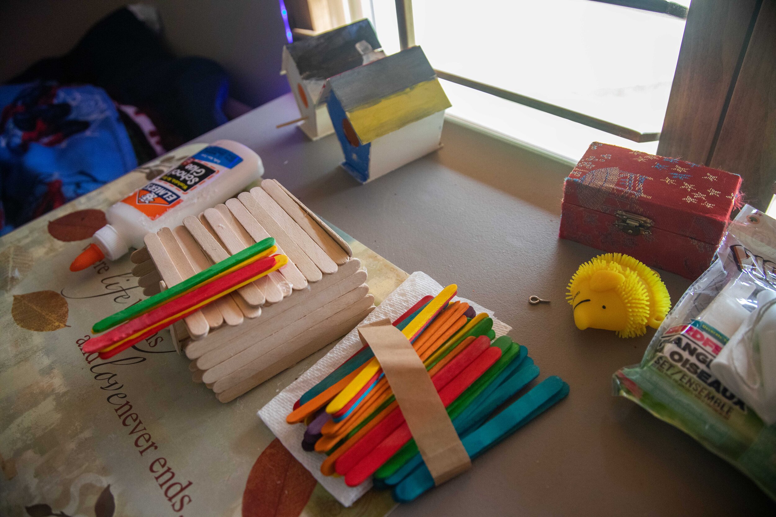  Popsicle stick art by Ron Vigil sits in his room on Friday, May 22, 2020, in Syracuse, Utah. Ron has Cerebral Palsy and he loves making art with popsicle sticks 