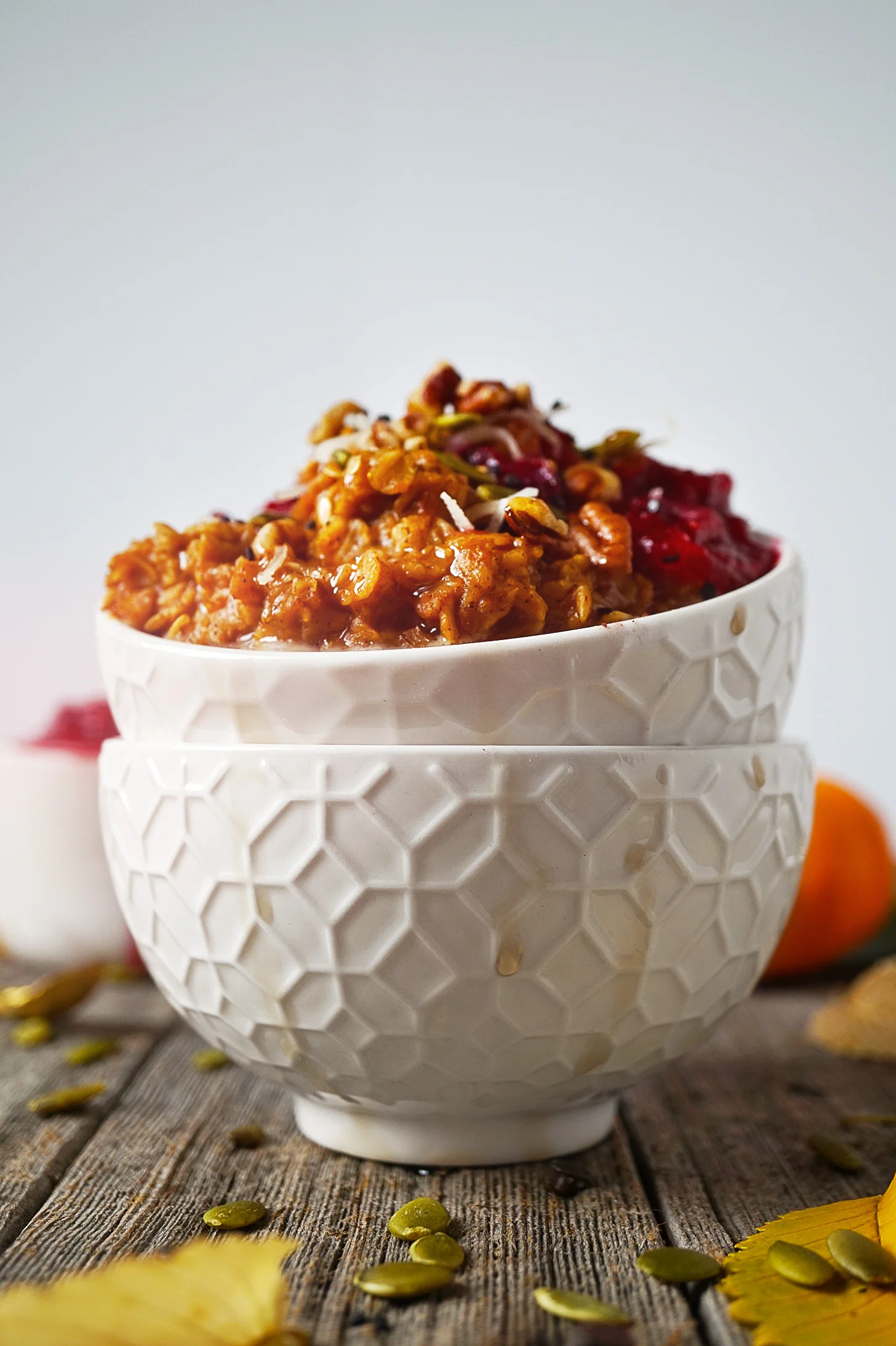 Pumpkin Oatmeal with Cranberry Compote