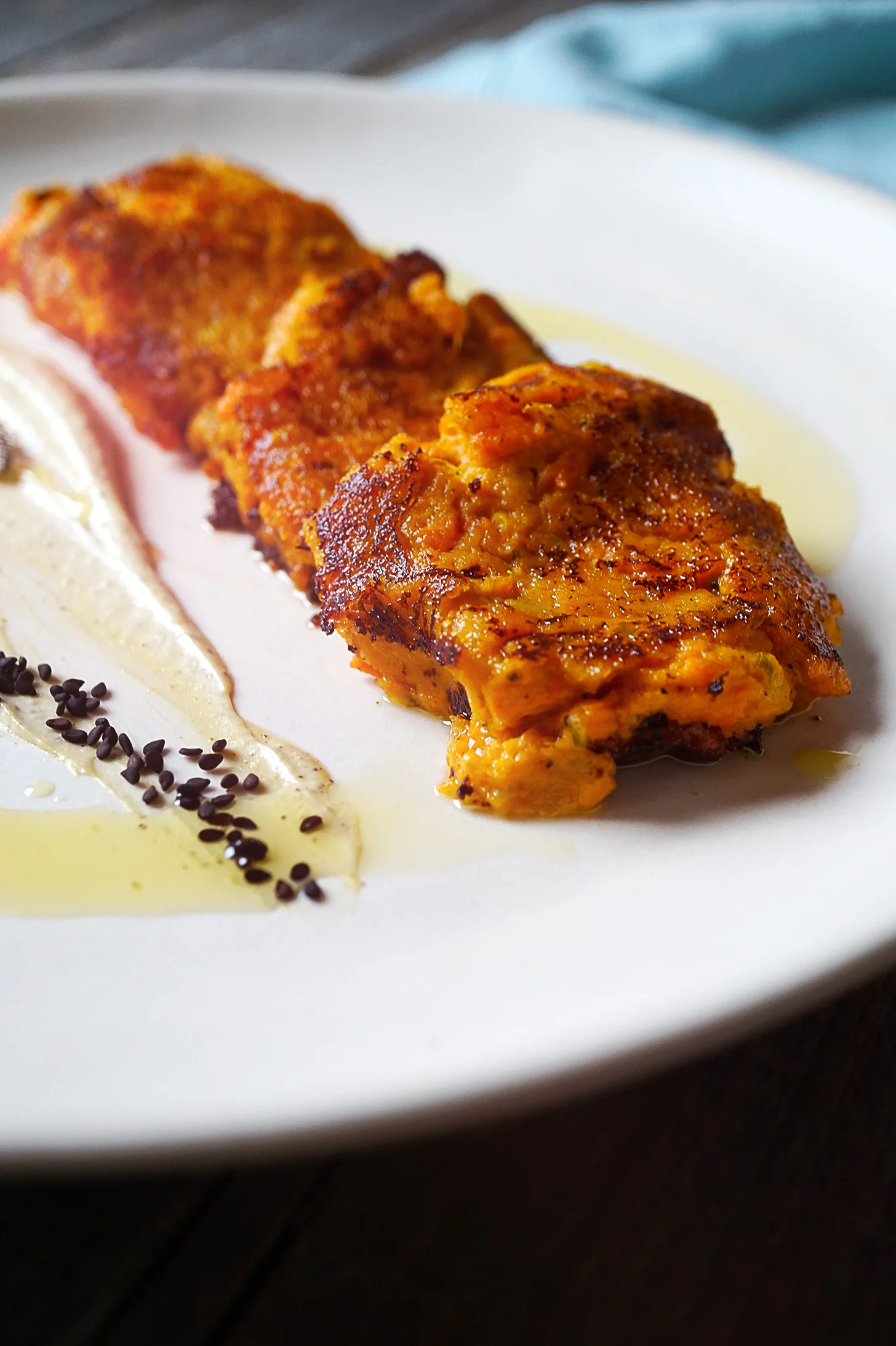 Squash Fritters with Camelina Oil & Jalapeno Cream