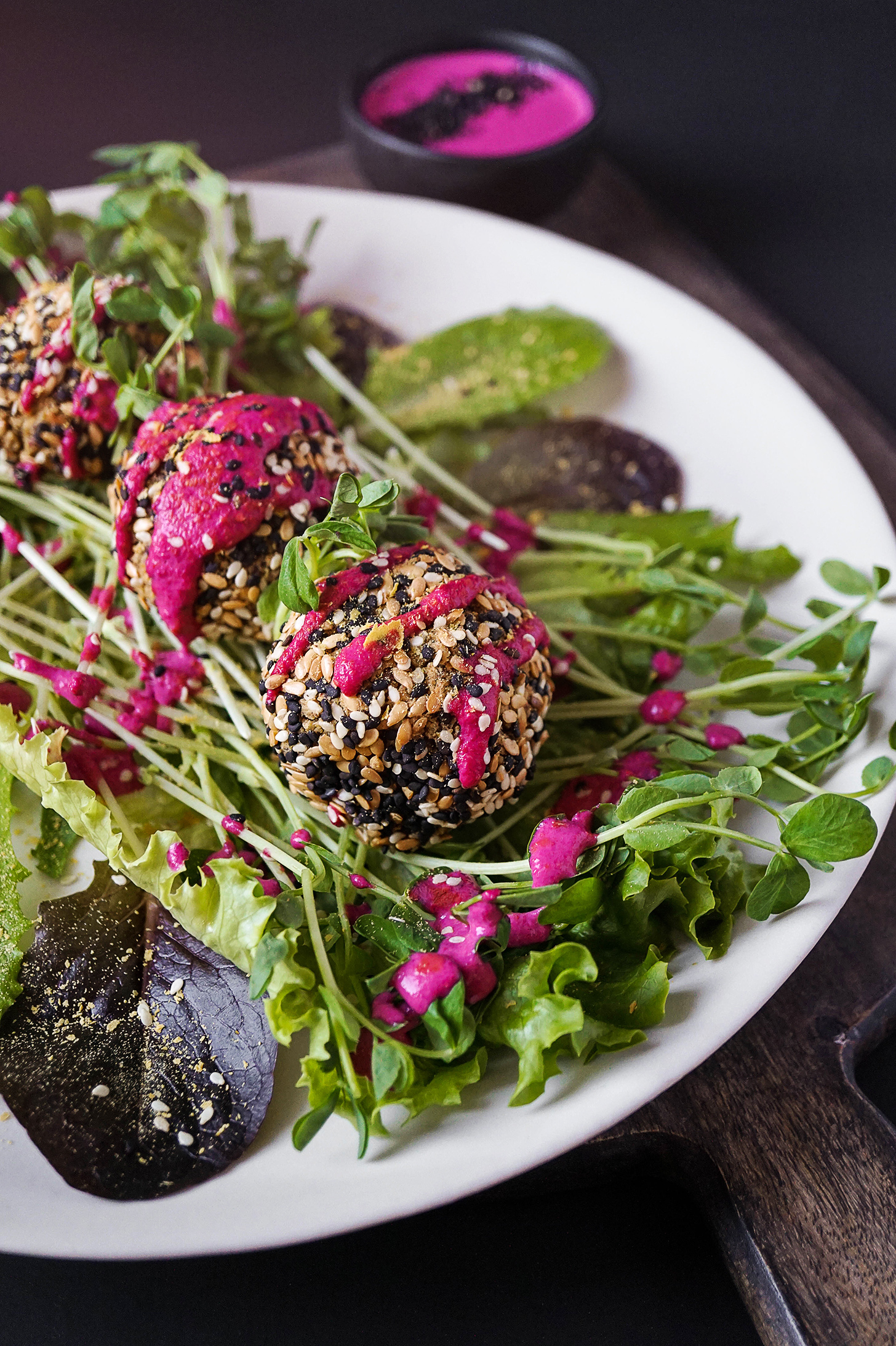 Sesame Falafel with Beet Tahini Sauce