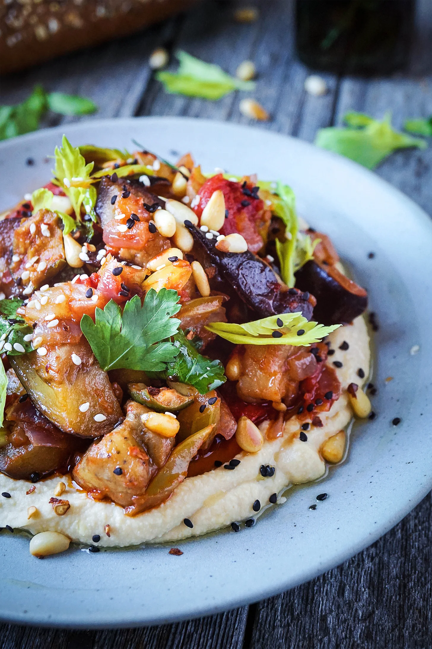 Caponata (Eggplant Stew) with Hummus