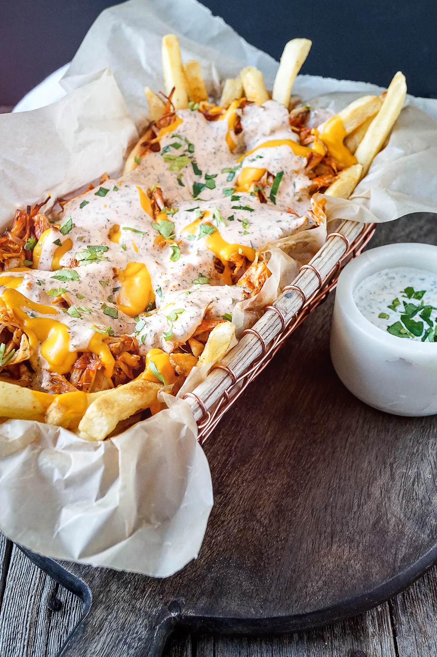 Vegan Buffalo Ranch Chick'n Poutine with Jackfruit