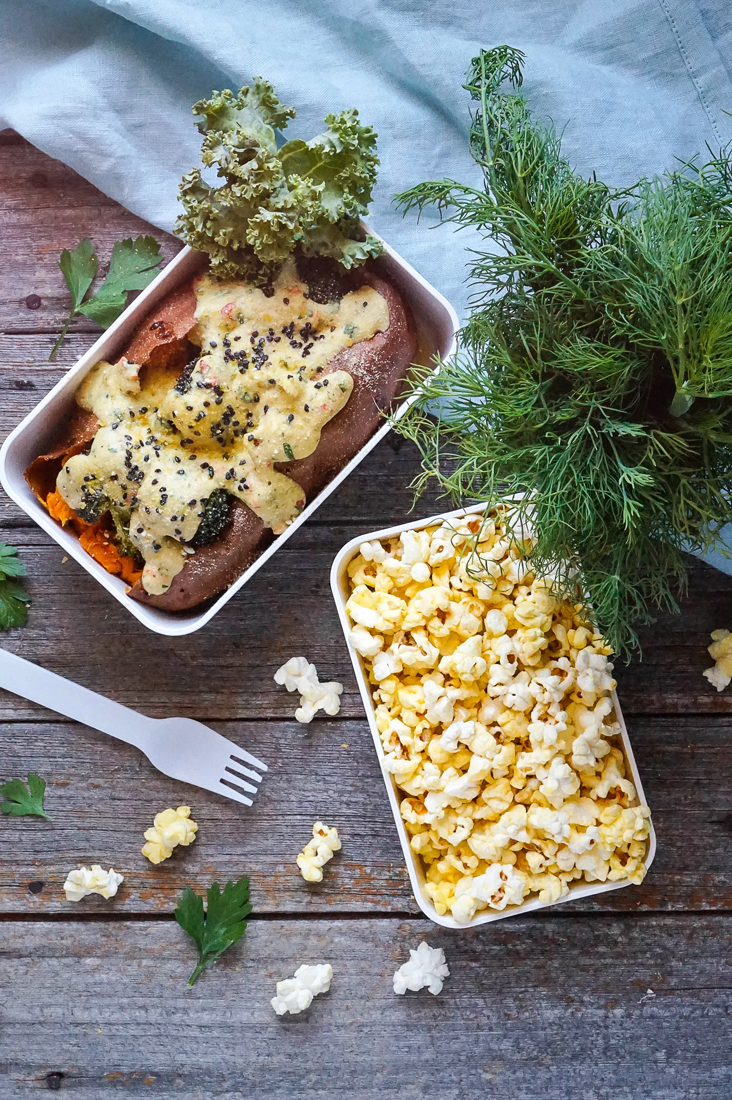 Roasted Sweet Potato and Broccoli with Creamy Cheese Sauce