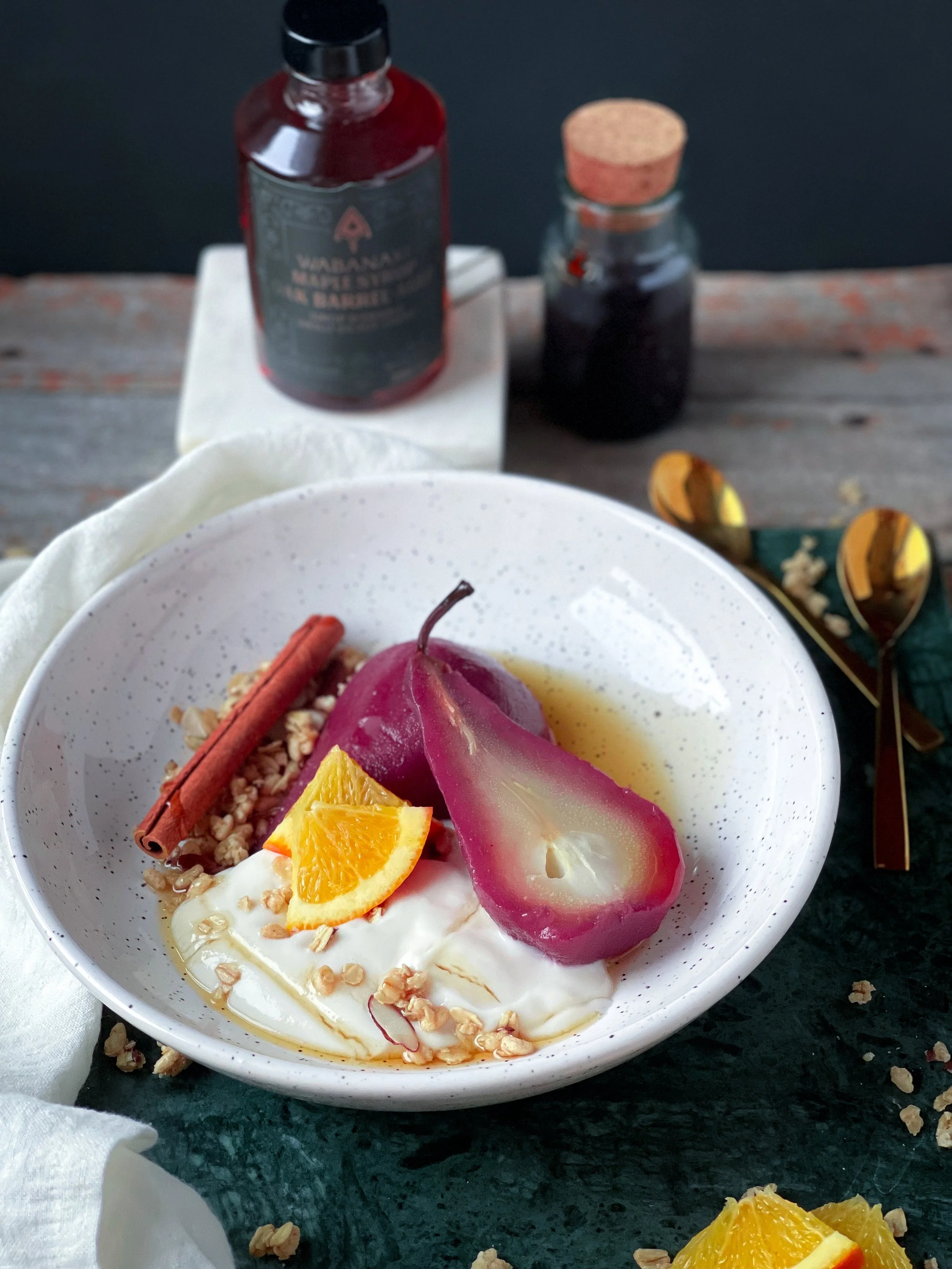 Mulled Wine Poached Pears Christmas Brekkie