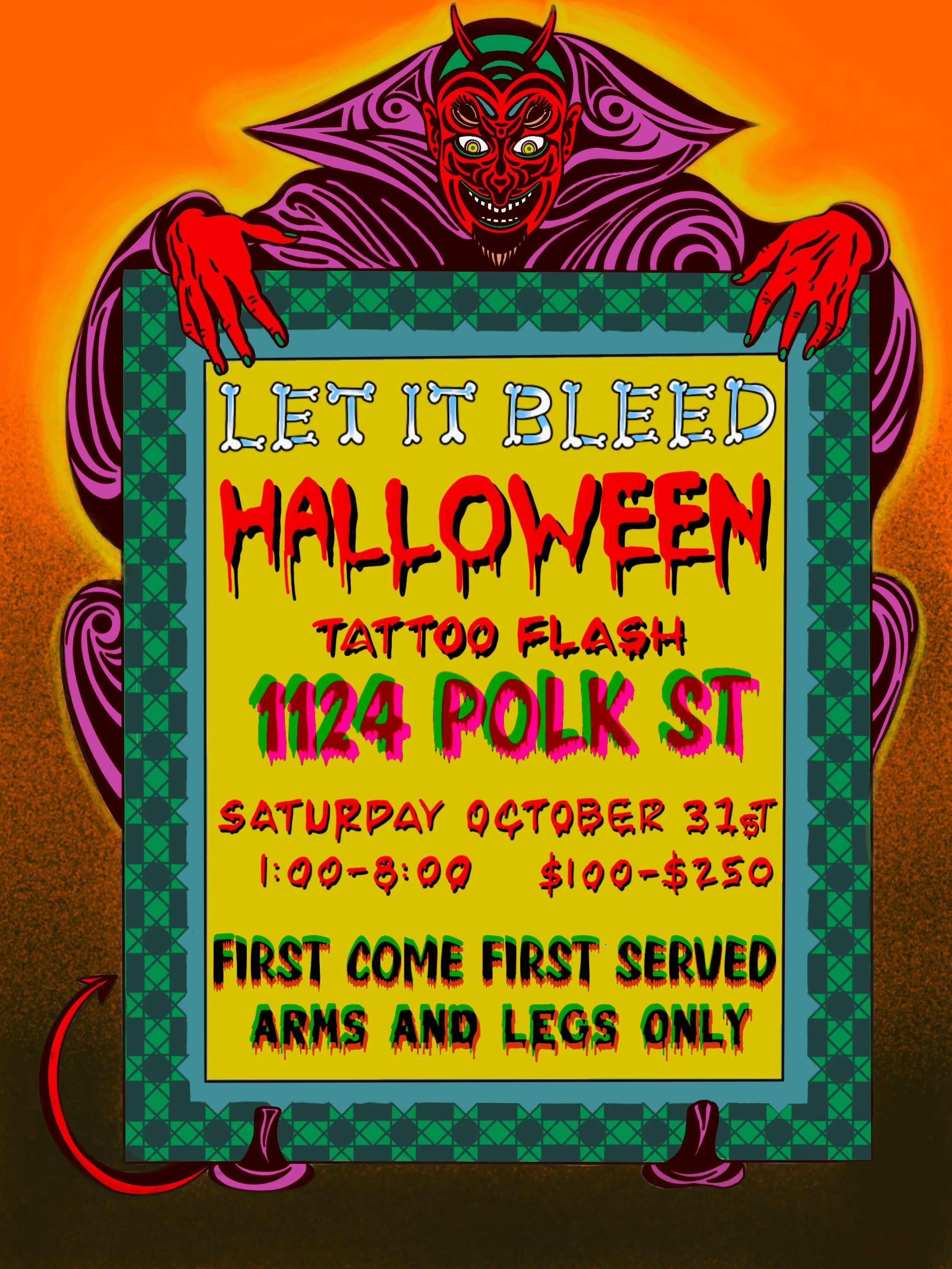 We will be doing our annual Halloween flash event on Saturday the 31st. Designs will range from $100-$250. The flash will be posted within a few days. Hope to see you there.
