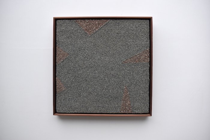  Orick sand on panel, redwood frame  19 x 19 x 2” 2023 