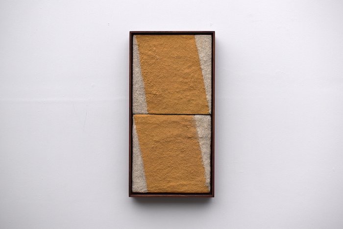  Kelly sand and sediment on panel, redwood frame  7.5 x 14.5 x 1.25” 2023 