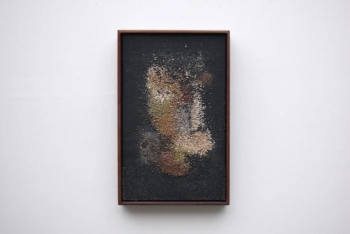  Space dust  sand and sediments on panel , redwood frame  8 x 13 x 1.5”  2023 