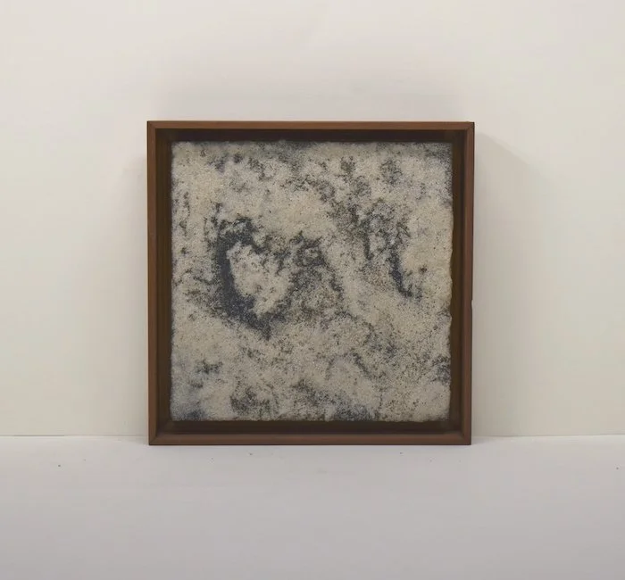  shino  8 x 8 x 1.25”  sand on wood panel, redwood frame  2023 