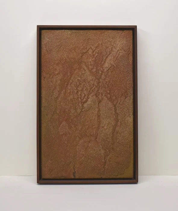  erosion  12 x 18.5 x 1.5” sand on wood panel, redwood frame  2023 