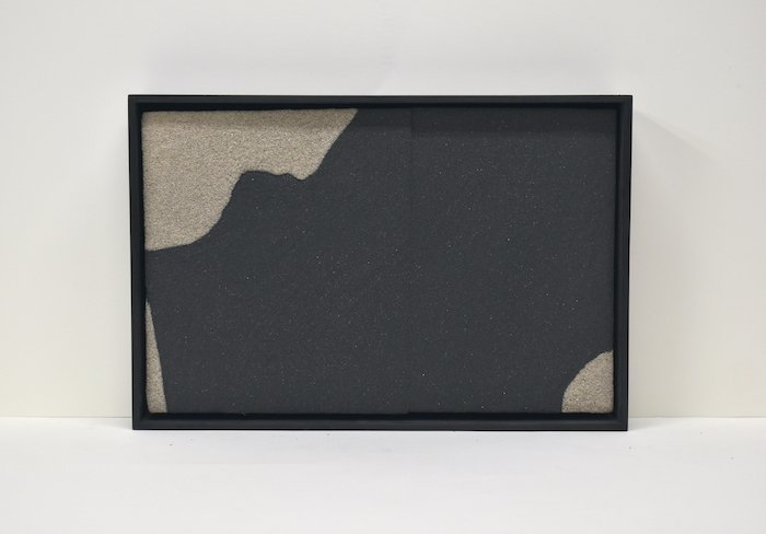    mountain  12.5 x 12.5 x 2”  sand, plaster on wood panel, walnut frame  2023 