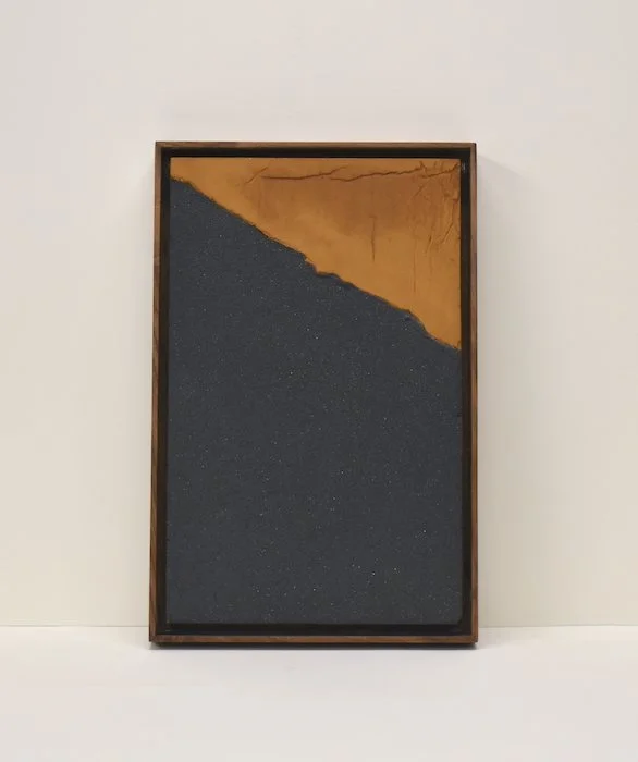  range  8 x 9.5 x 1.5”  watercolor on plaster, sand on wood panel,  walnut frame  2023 