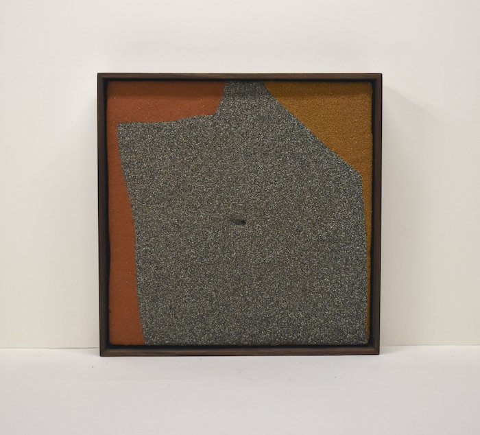  bay  12.5 x 12.5 x 2”  sand, plaster on wood panel, walnut frame  2023 