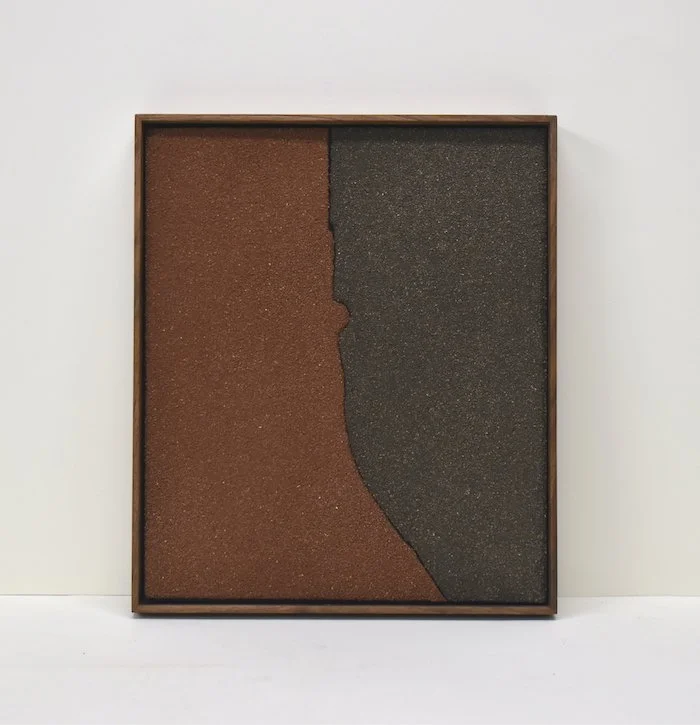  pith  10 x 12 x 1.25”   sediment on wood panel walnut frame  2023 
