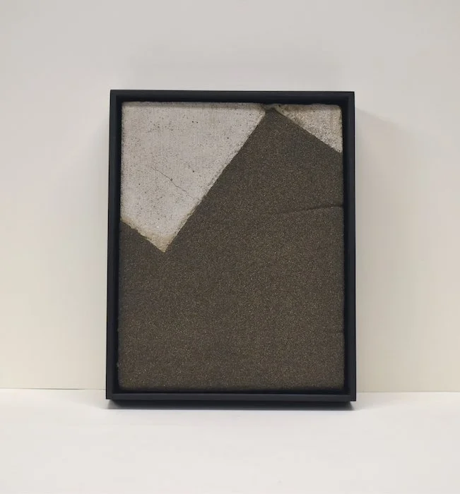  stringer  9.5 x 12 x 2.25”  sand , concrete on wood panel walnut frame  2023 