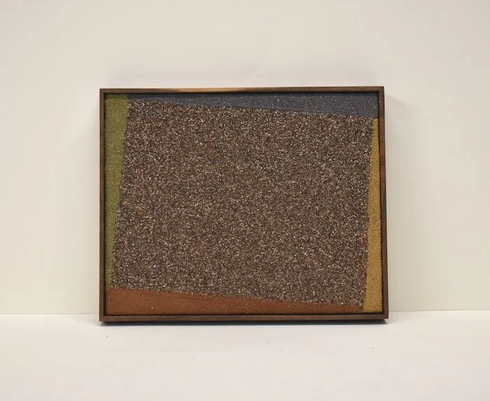  north beach  11.5 x 9.5 x 1.25” sand on wood panel, redwood frame  2023 