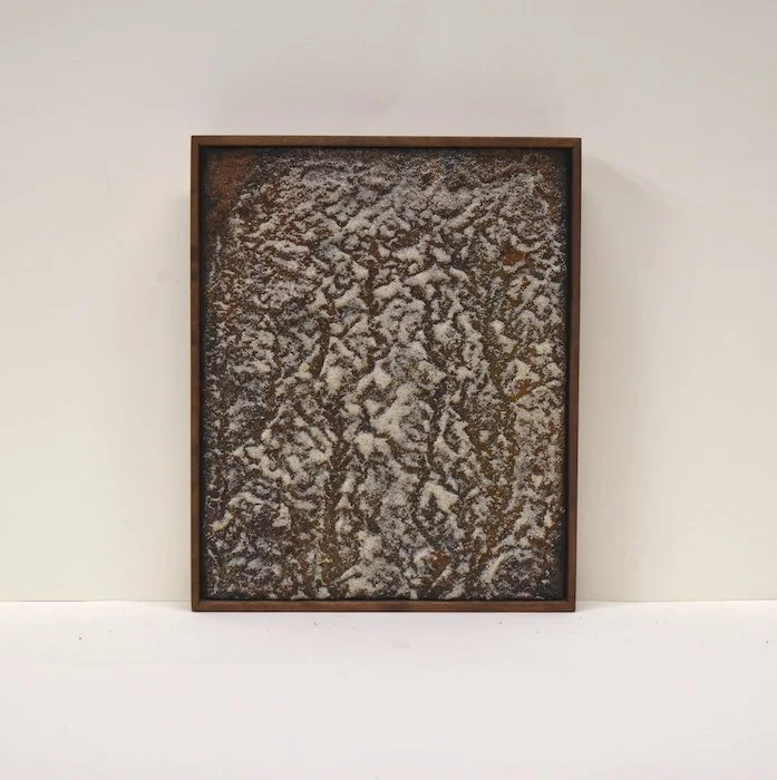  range  8 x 9.5 1.25  sand on wood panel walnut frame  2023 