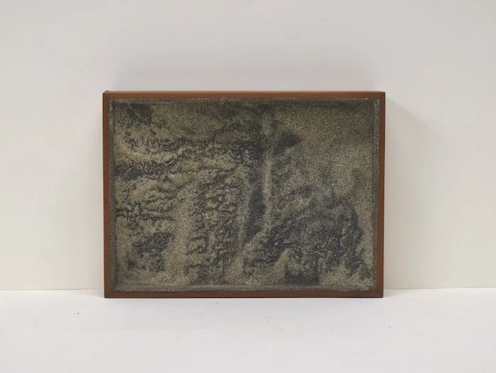  kelp  9.5 x 7 x 1.75”  sand on wood panel, redwood frame  2023 