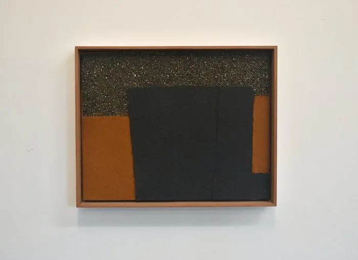  slip  15 ×19”  sand, cement on panel-redwood fame  2024   