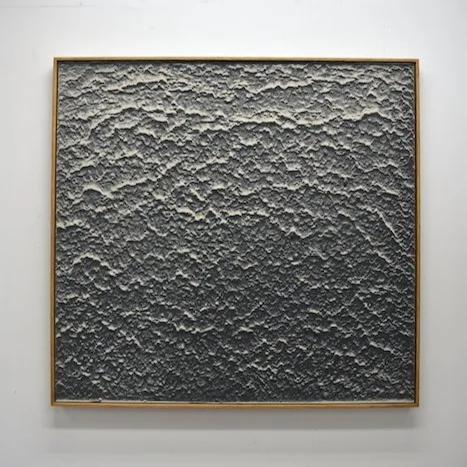  first light  40 × 42”  sand, cement on panel—white oak frame  2023   