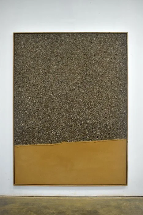  Reyes  54 × 84 × 2 ½ “  sand, sediment on panel—white oak frame  2025 