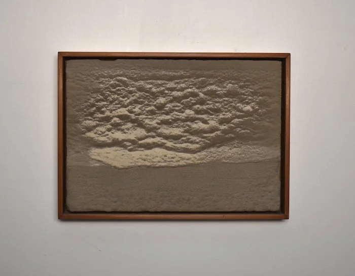  st helens  11 × 15 × 2”  sand, cement, ash on panel—redwood frame  2025  $750 