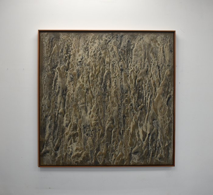  glacial  54 × 54 × 2 ½ “  sand , sediment on panel, redwood frame  2025 