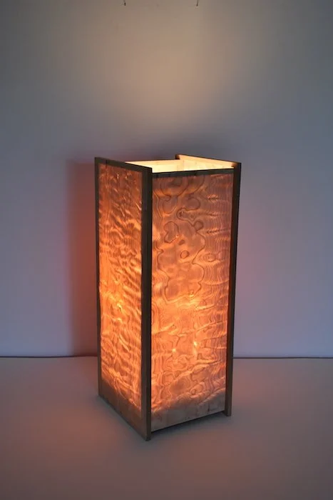  maple veneer lamp  7 ½ x 7 ½ x 19”  maple veneer, mixed hardwood frame  2025  $750 