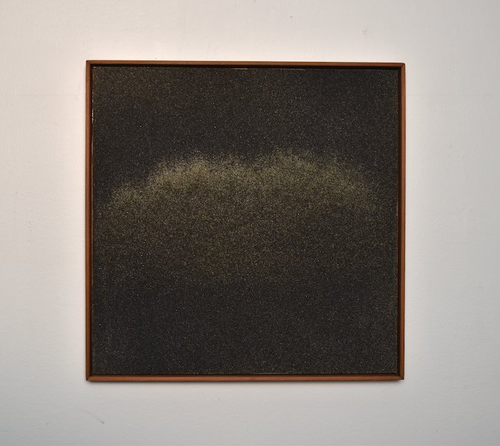  sifting  11 × 11 × 1”  sand on panel—redwood frame  2025 