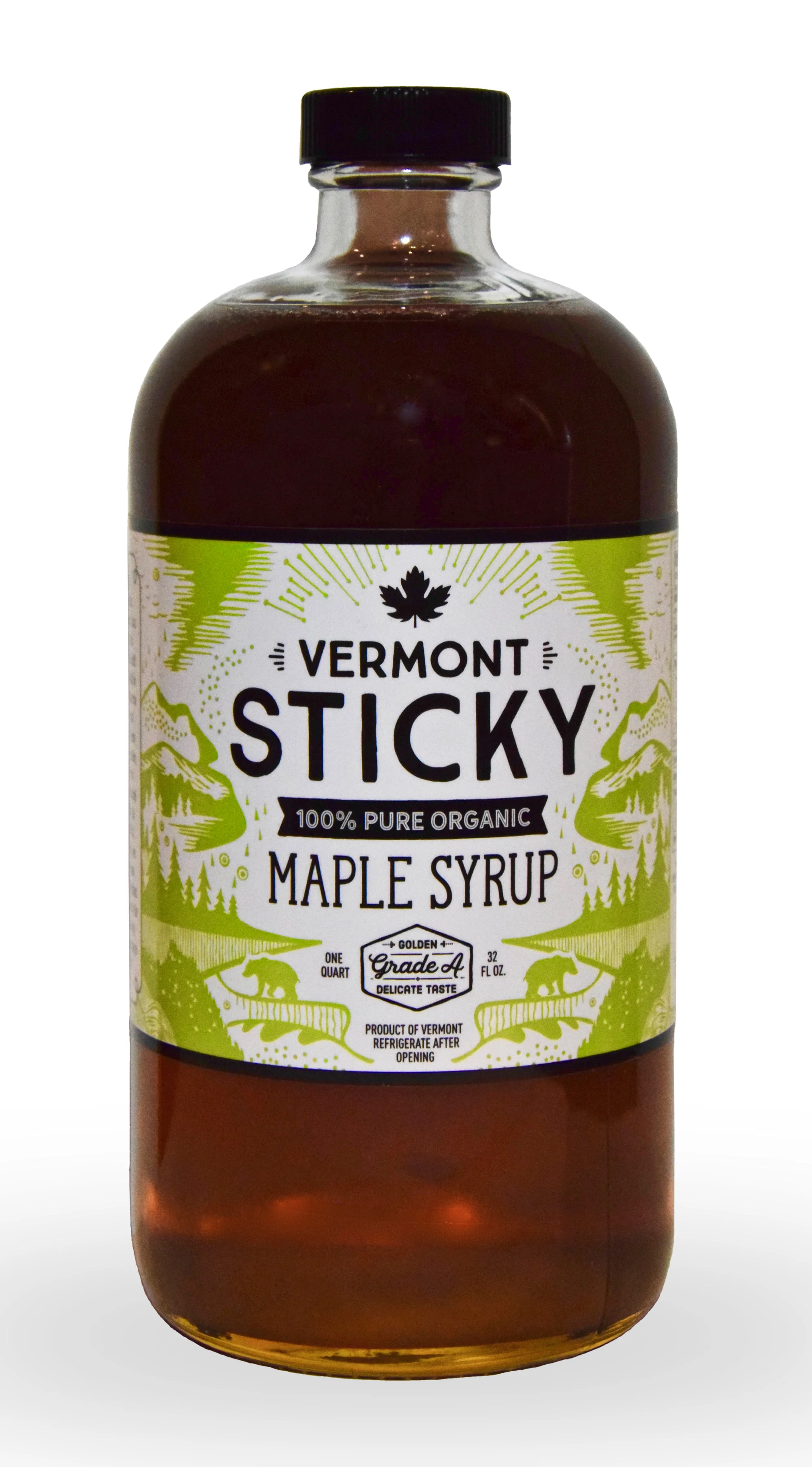 Vermont Sticky 100% Pure Organic Maple Syrup - Glass Flask - Golden Delicate