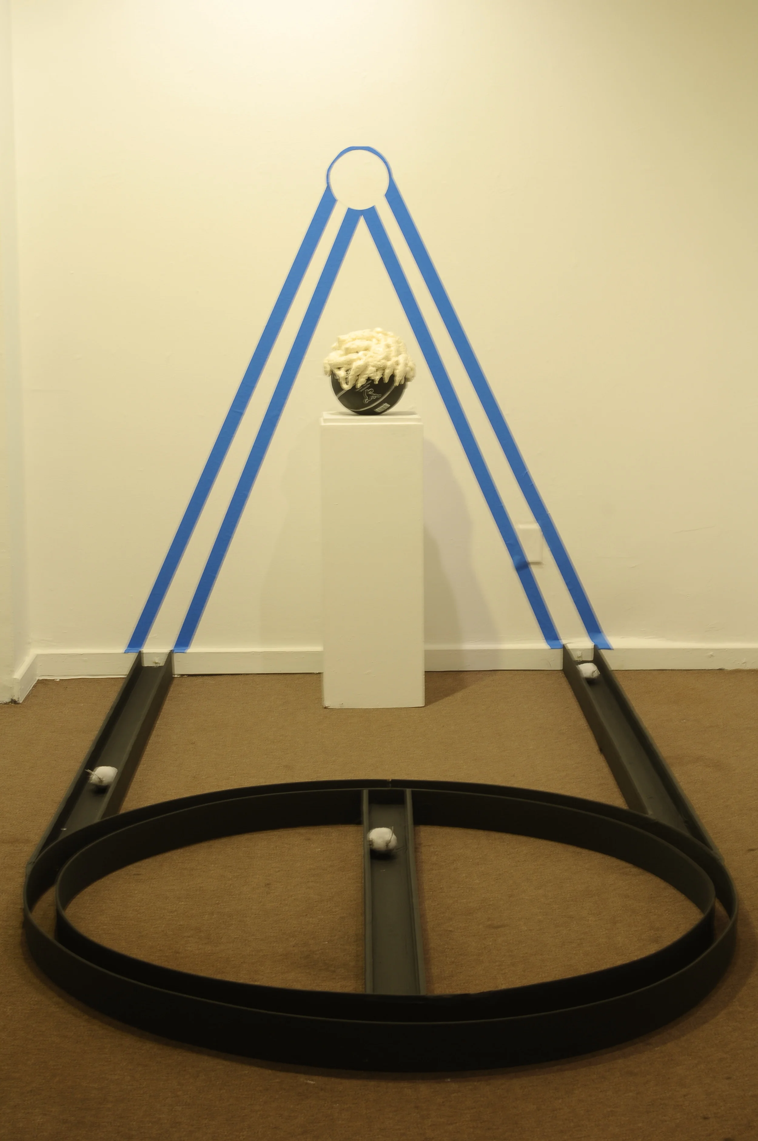  Enthroned Basketball  tape, foam, wood, mechanical rats, wooden pedestal, spray paint  86"x6"x60"  2012 