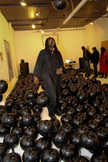  Final Ascension II (performance)  black vinyl, black latex balloons, black robe&nbsp;  2014 