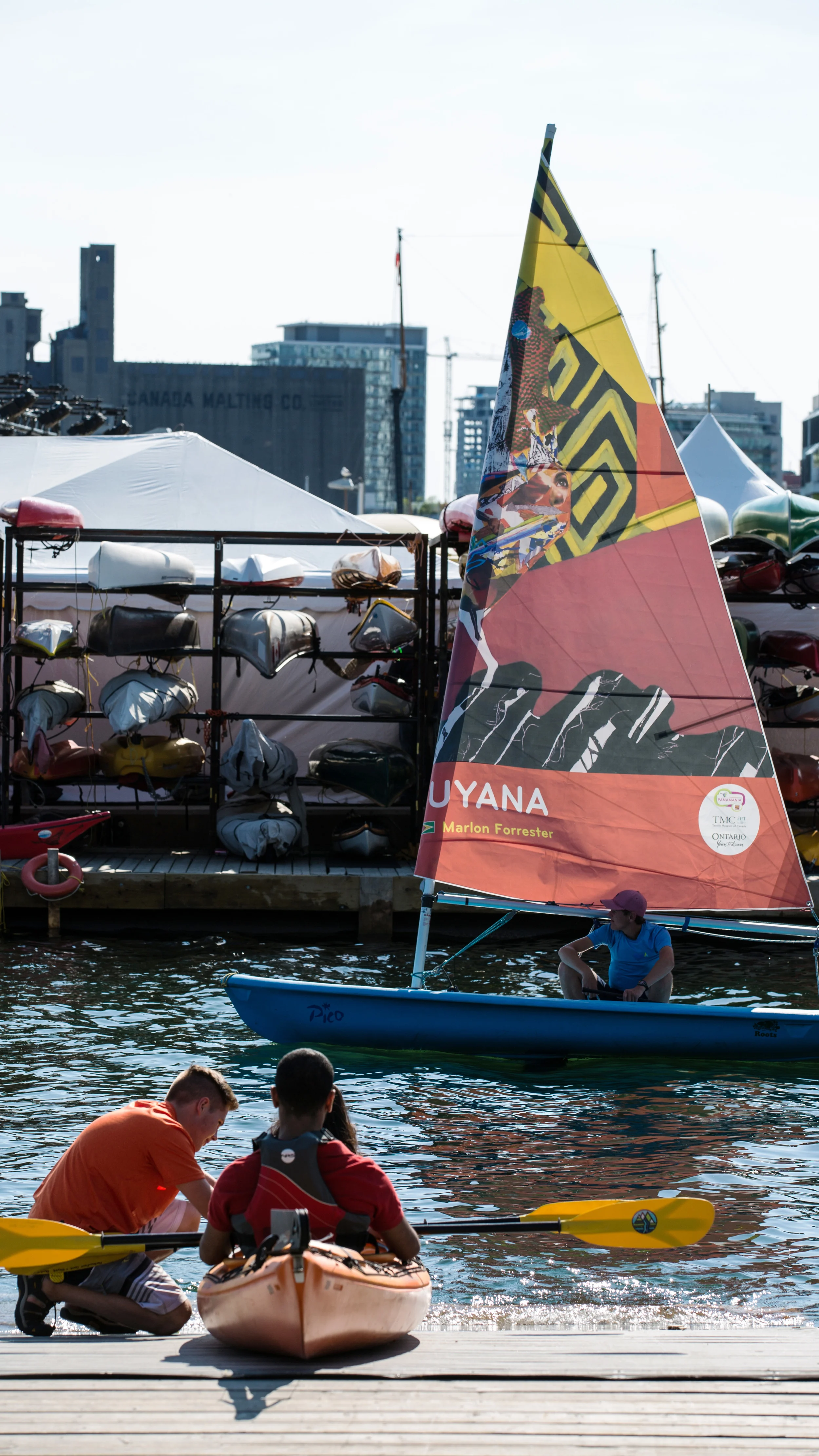  Guyana sail (PanAm Games)  acrylic on canvas&nbsp;  12'x3'x5'  2015&nbsp; 