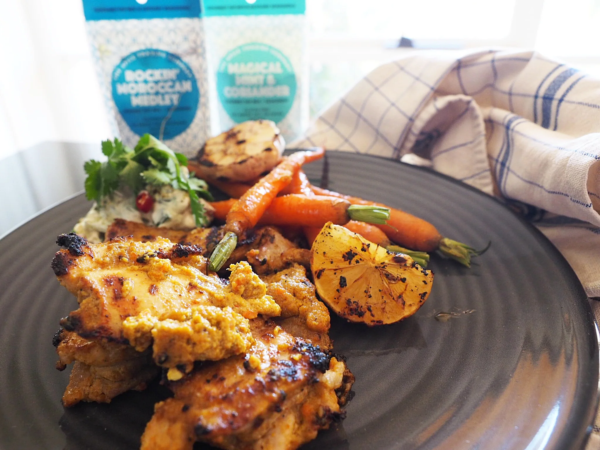 Moroccan chicken BBQ & Cucumber yogurt with Magical Mint & Coriander using The Spice Trading Company- Gourmet Dip Mix & Savoury Seasoning