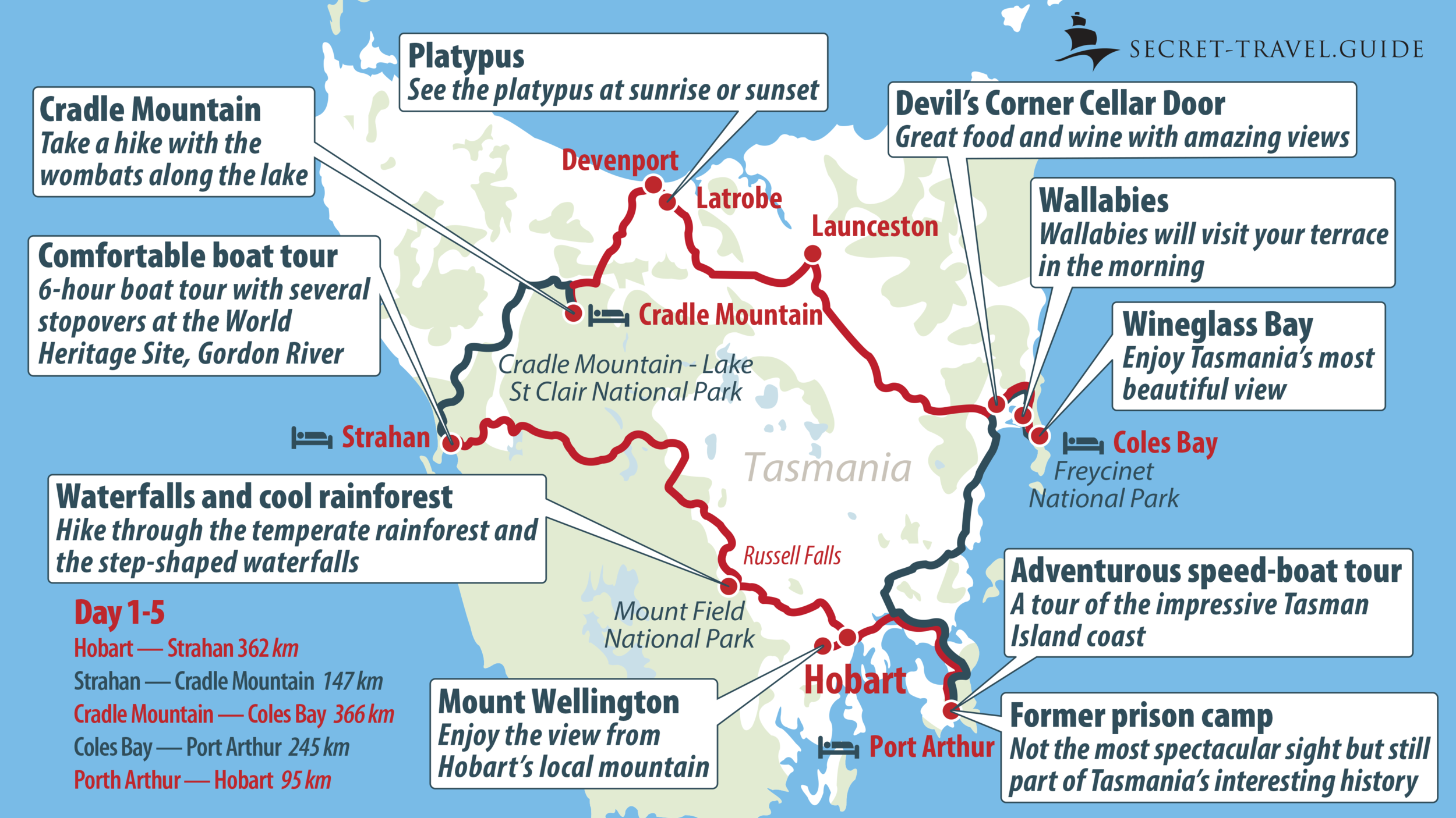 tasmania travel itinerary map
