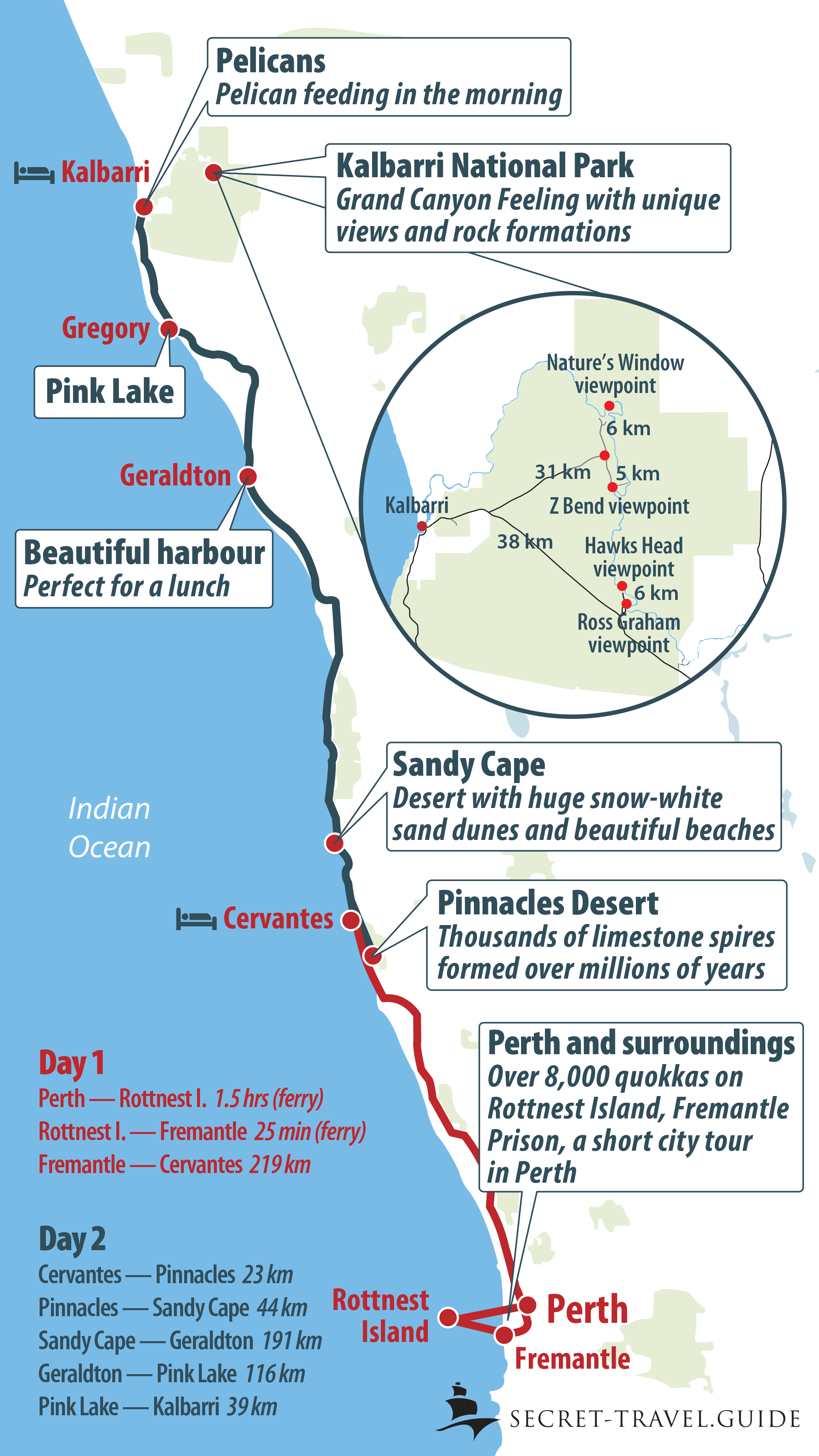 Perth map - Perth to Kalbarri