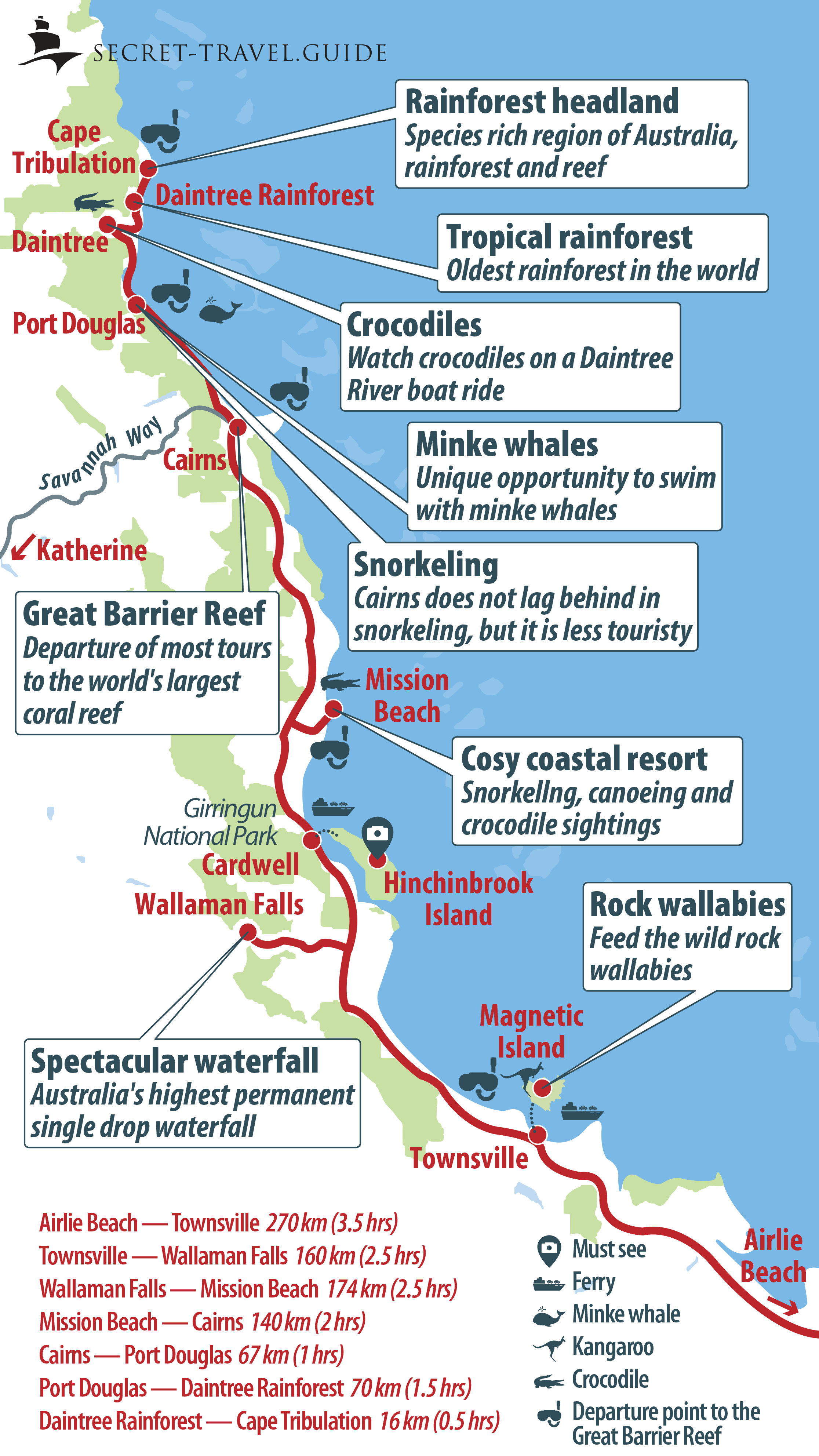 Map of Queensland - Airlie Beach to Cairns