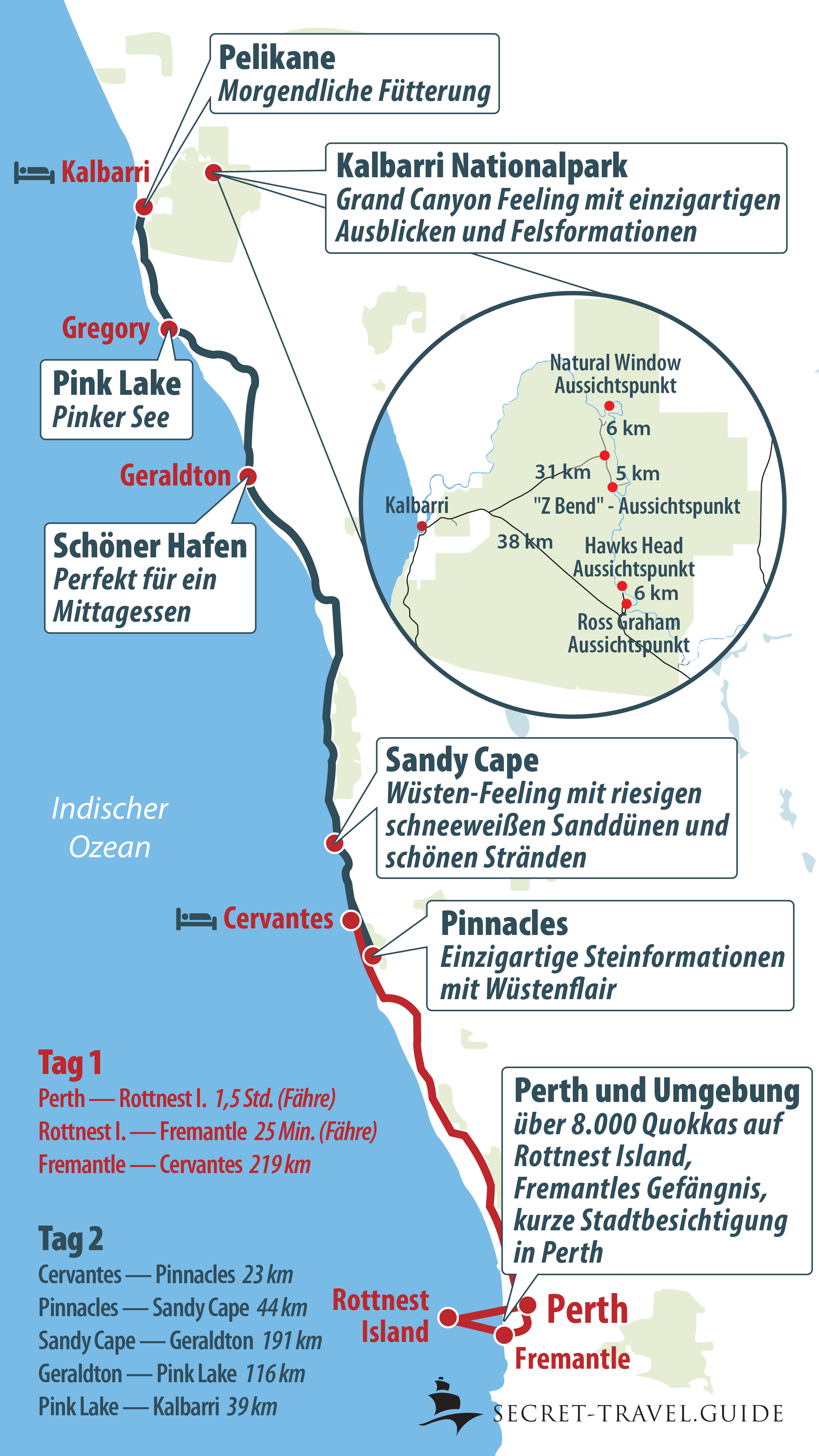 Karte Perth - Kalbarri