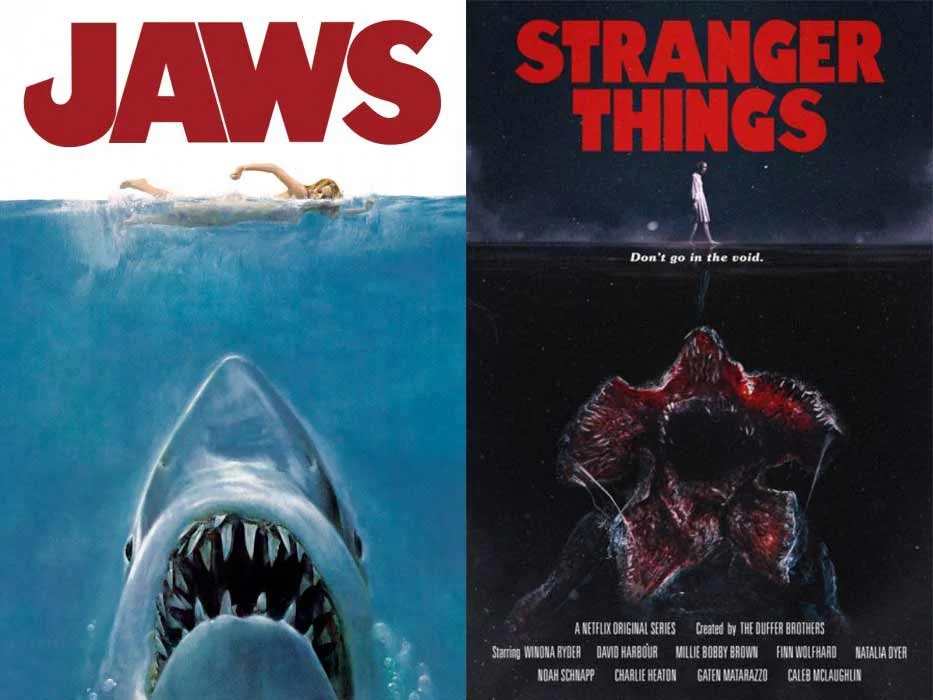 Even with their posters, Stranger Things pays homage to cult classics such as Steven Speilberg's "Jaws".