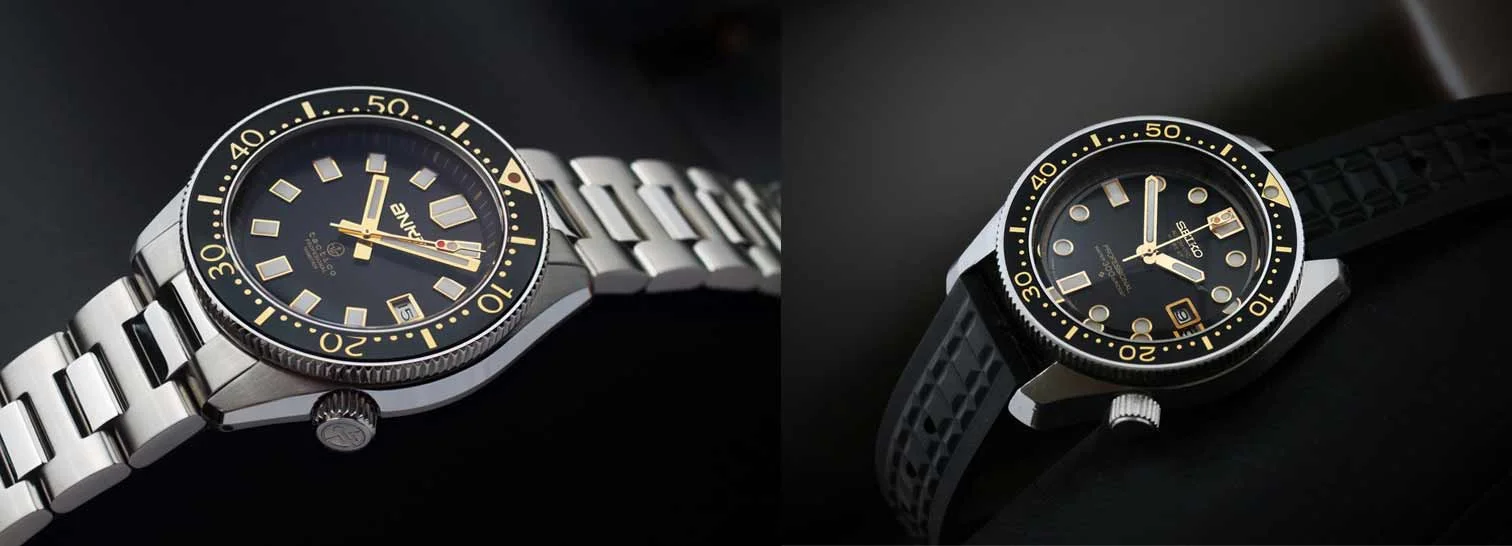 The Tactico Anko is a little bit closer to its inspiration, the Seiko 6159, but differs in indices, handset, and fonts. Photo credit: tacticowatches.com / Tony Angel