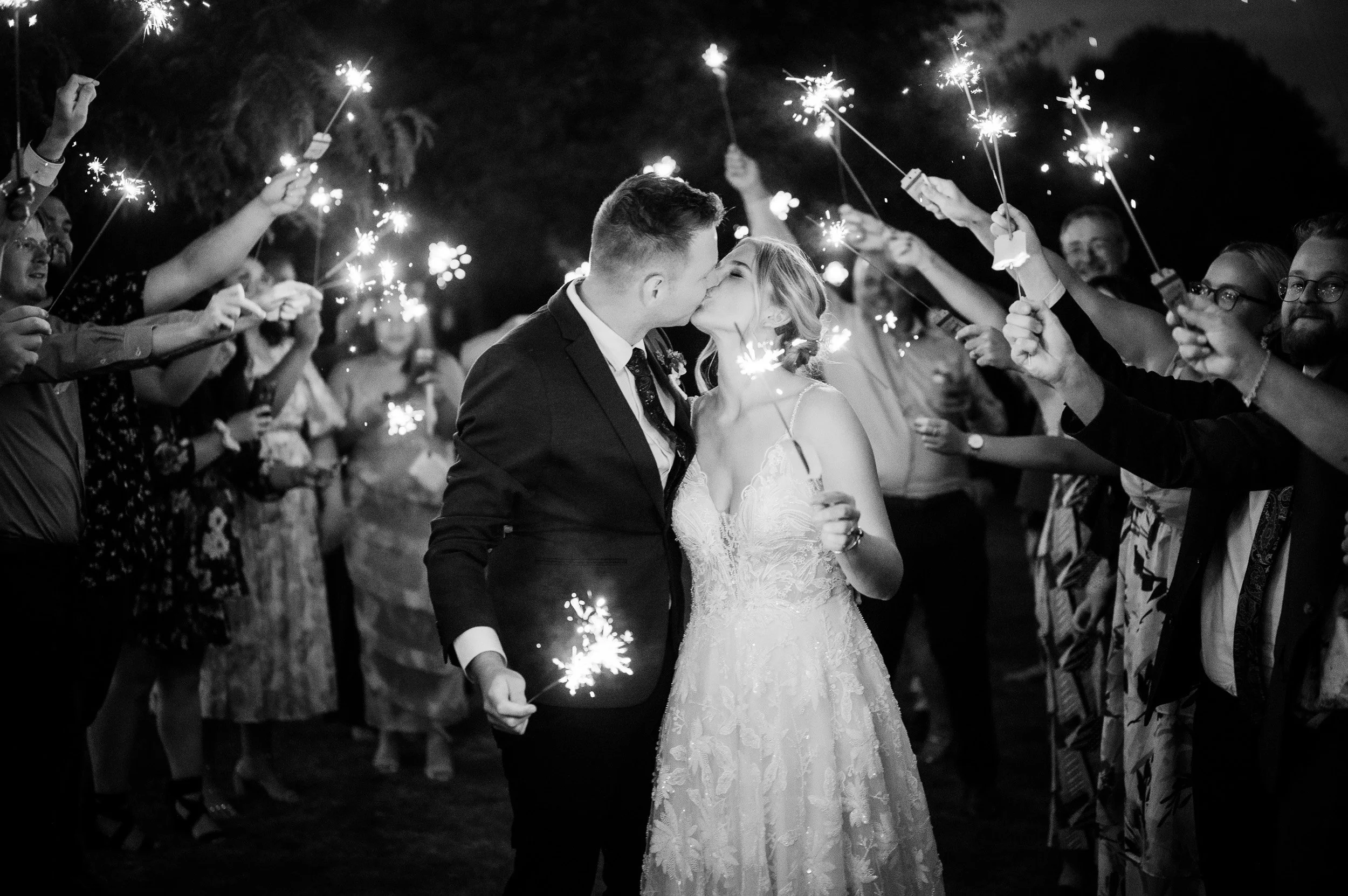 black and white Canterbury Christchurch wedding photography sparklers