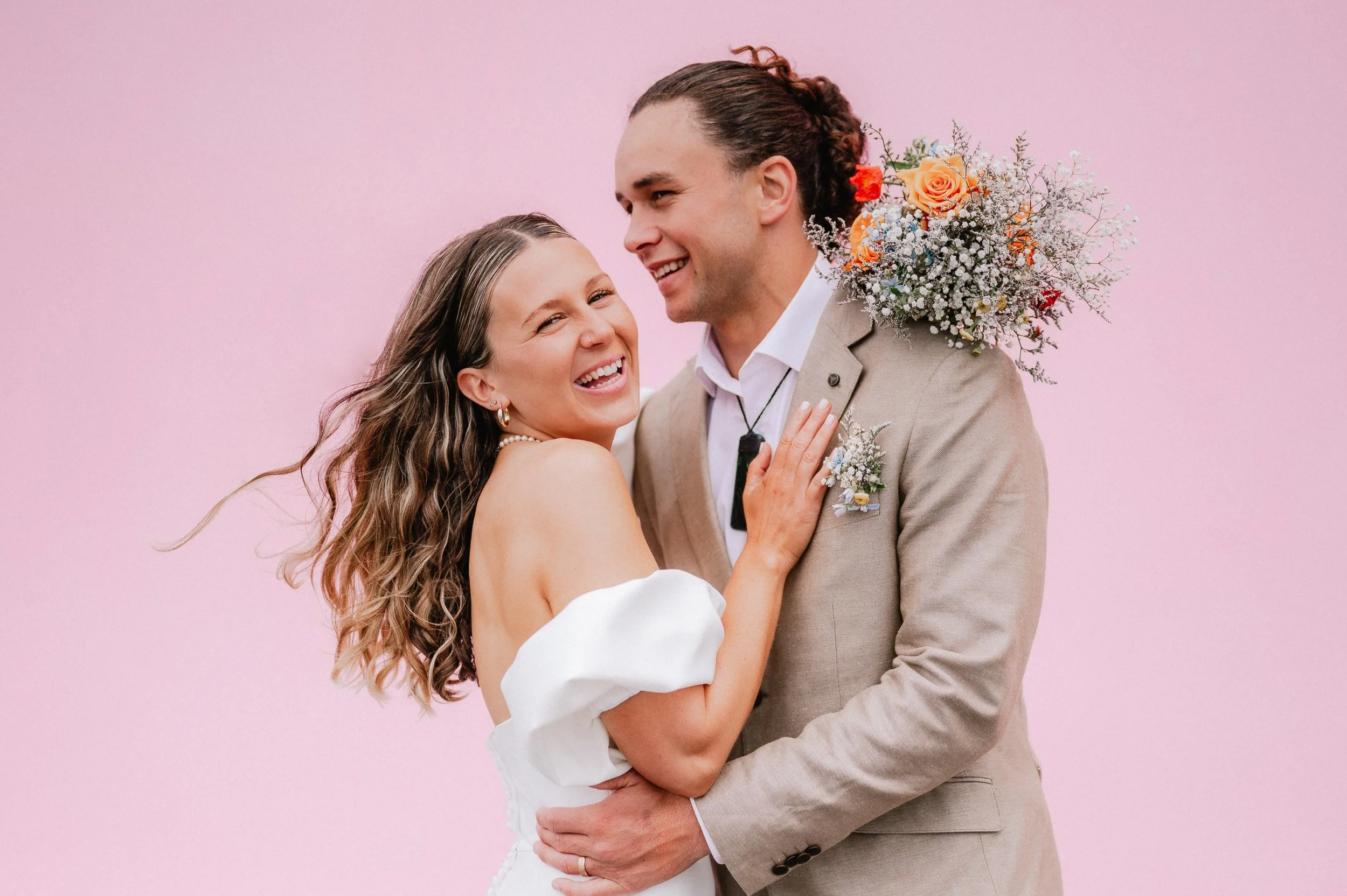 Wedding photography Christchurch pink wall