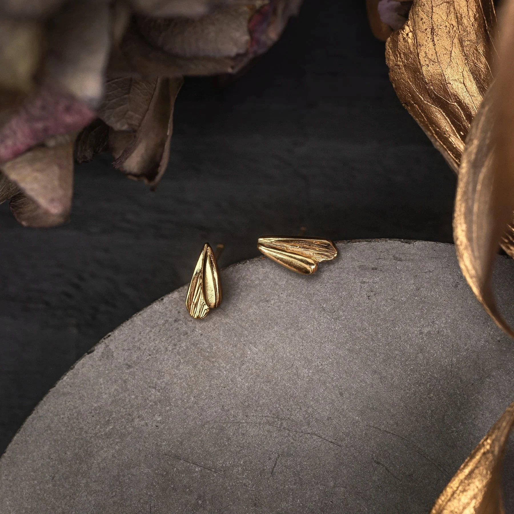 PETAL - dainty textured earrings - 9ct gold