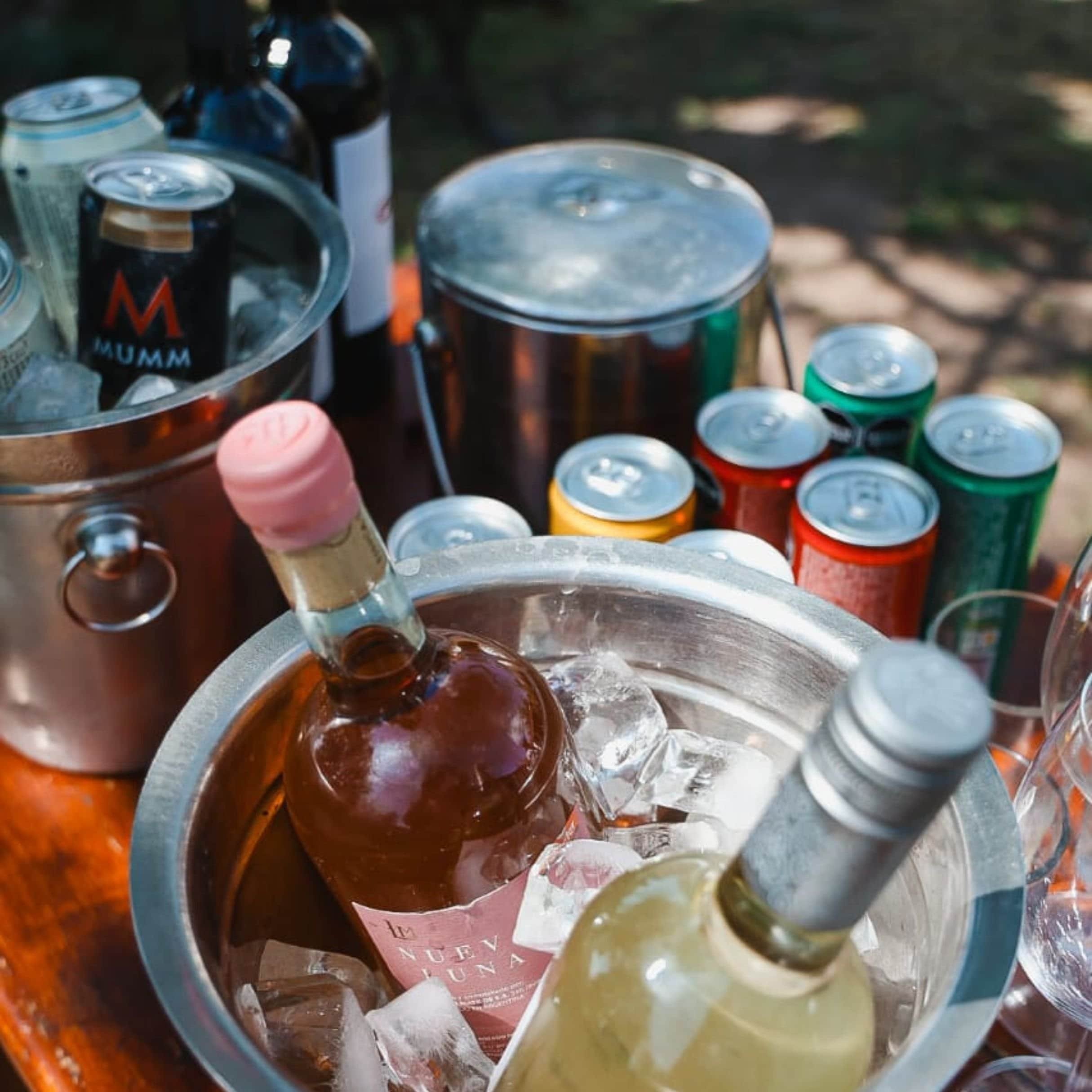 Drinks in an ice bucket waiting for the guests to arrive.