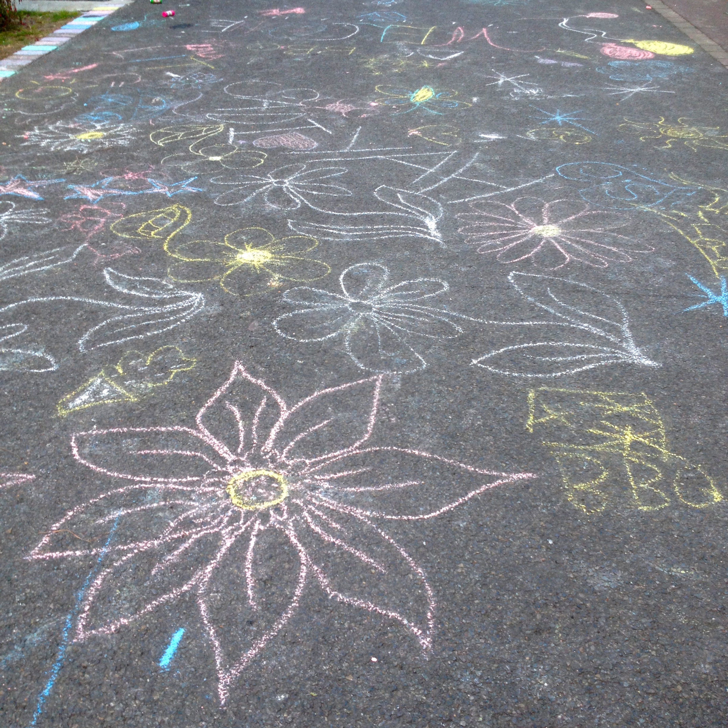 lots of chalking at the BBQ, involving many local kids