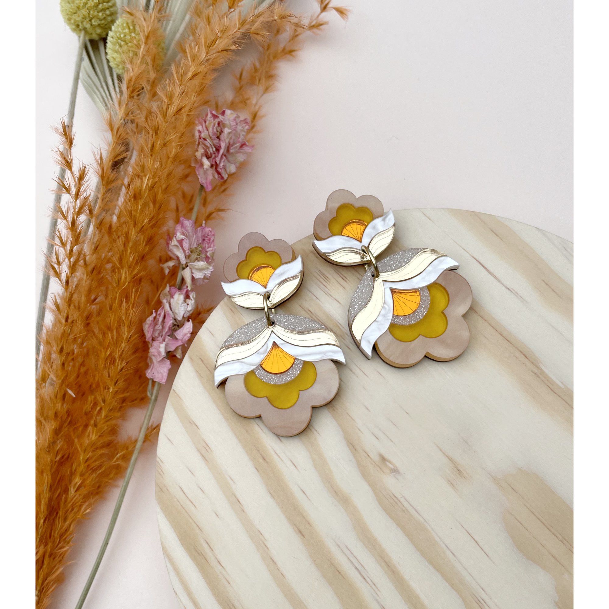 Anna Retro Floral Earrings Yellow 3.jpg