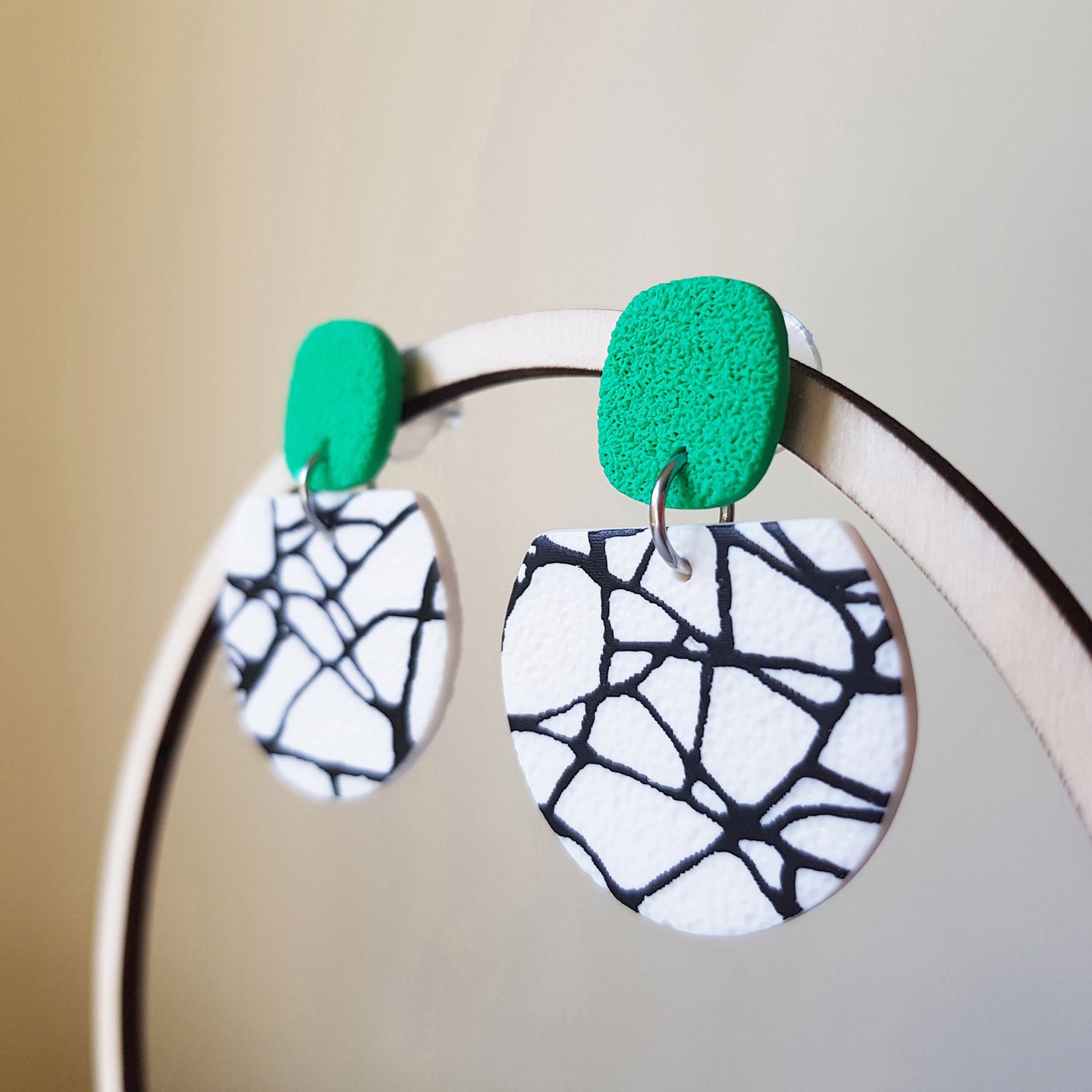 green white earrings, print statement jewelry.jpg