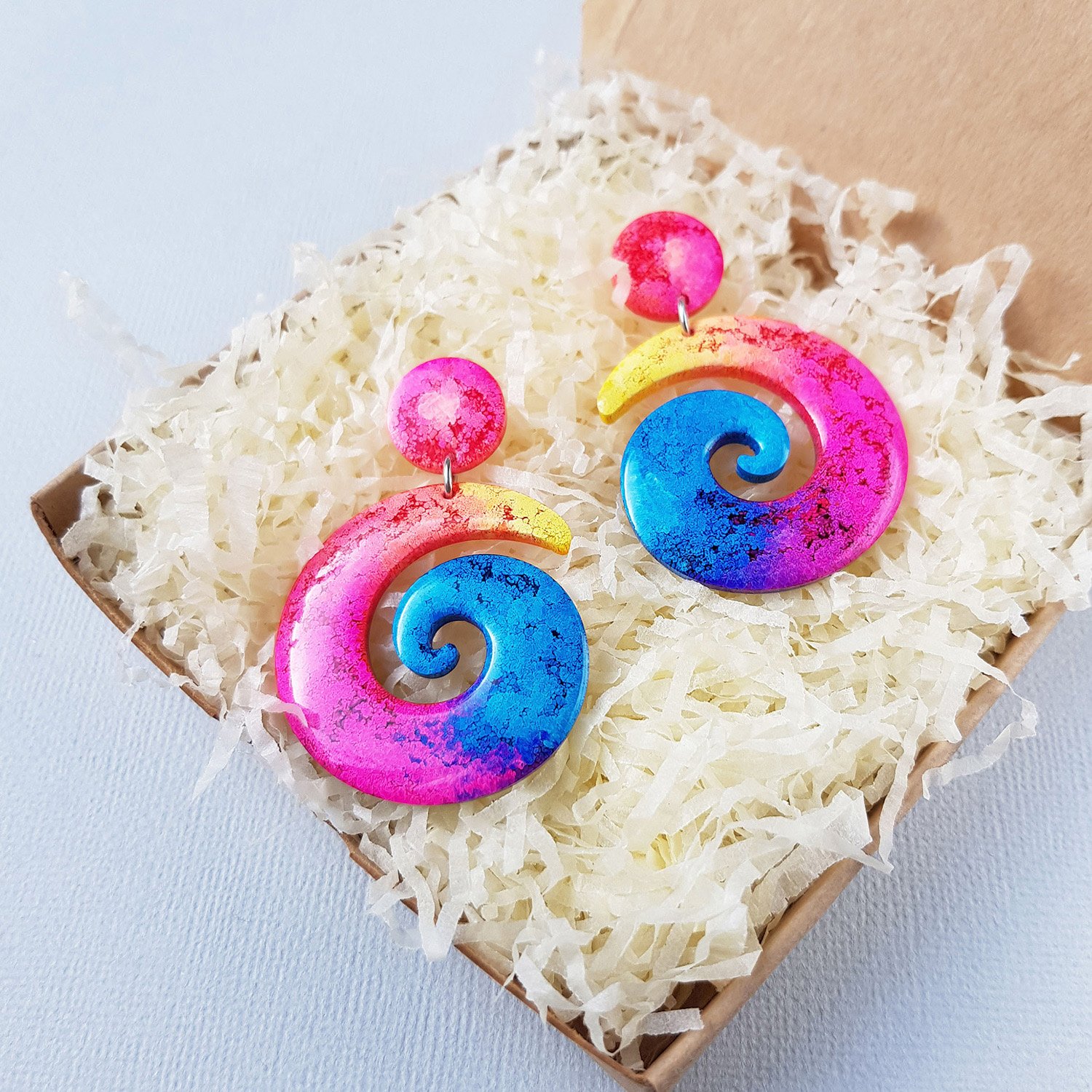 colorful spiral earrings, big rainbow jewelry.jpg