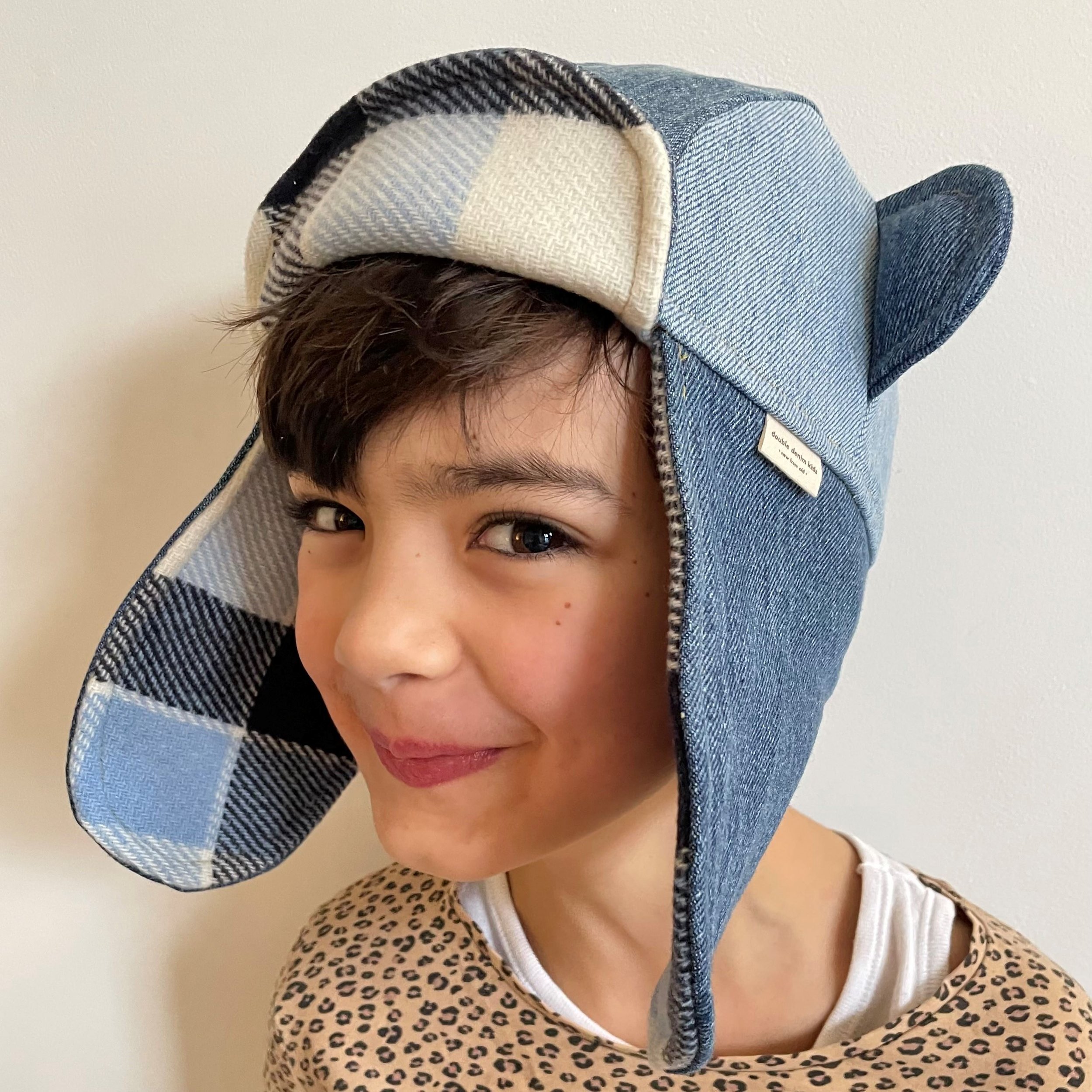 Kids recycled denim winter trapper hat.jpg